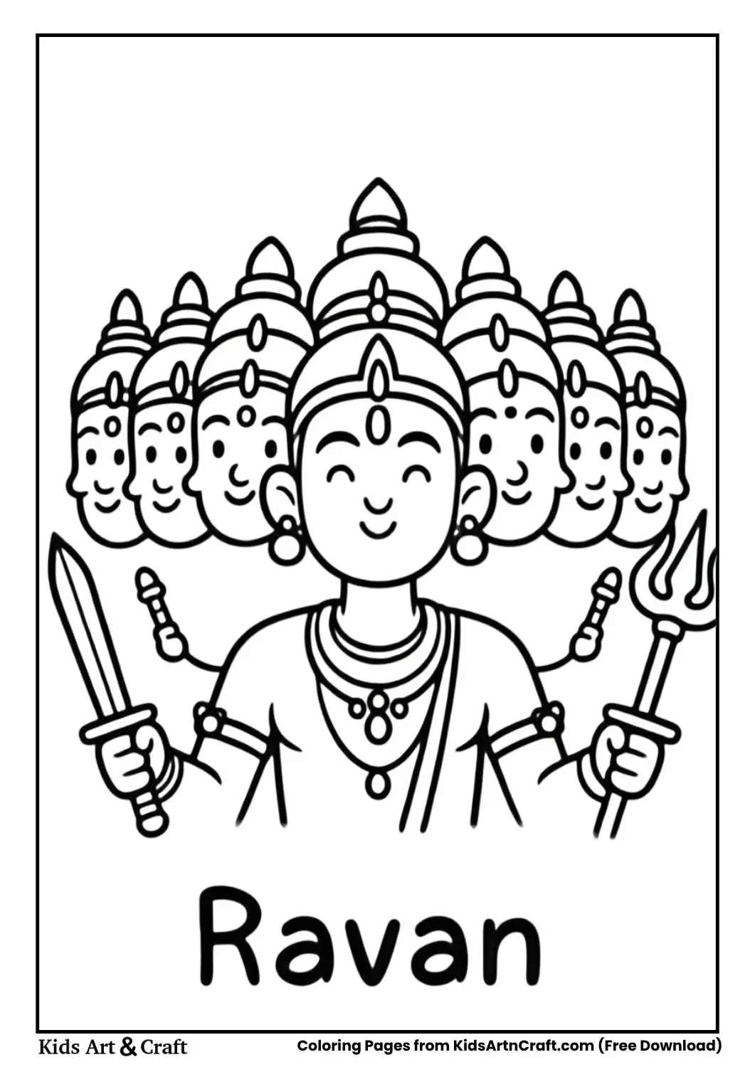 Ravana ten heads cartoon coloring page