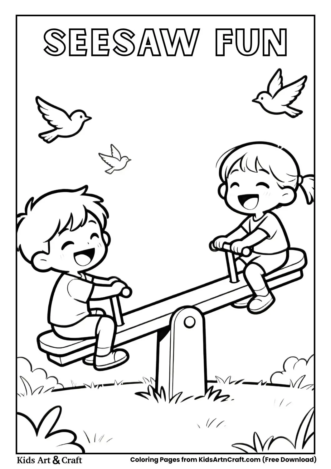 Two kids giggling on a seesaw