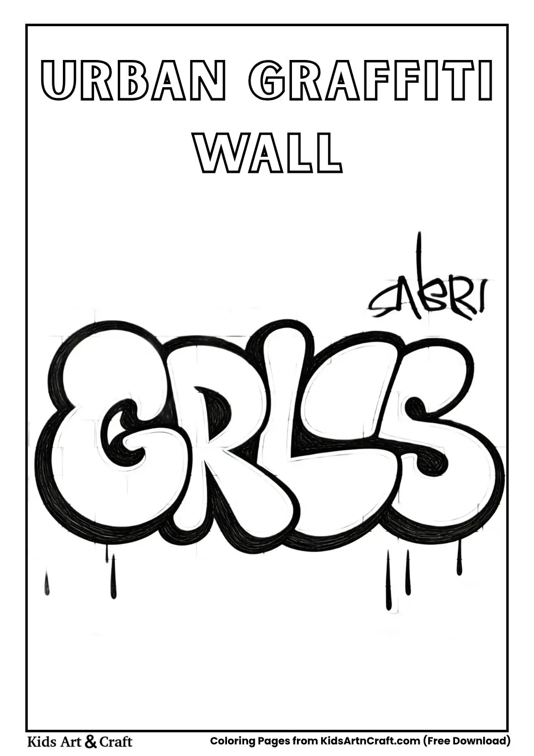 Urban city wall with graffiti art coloring page