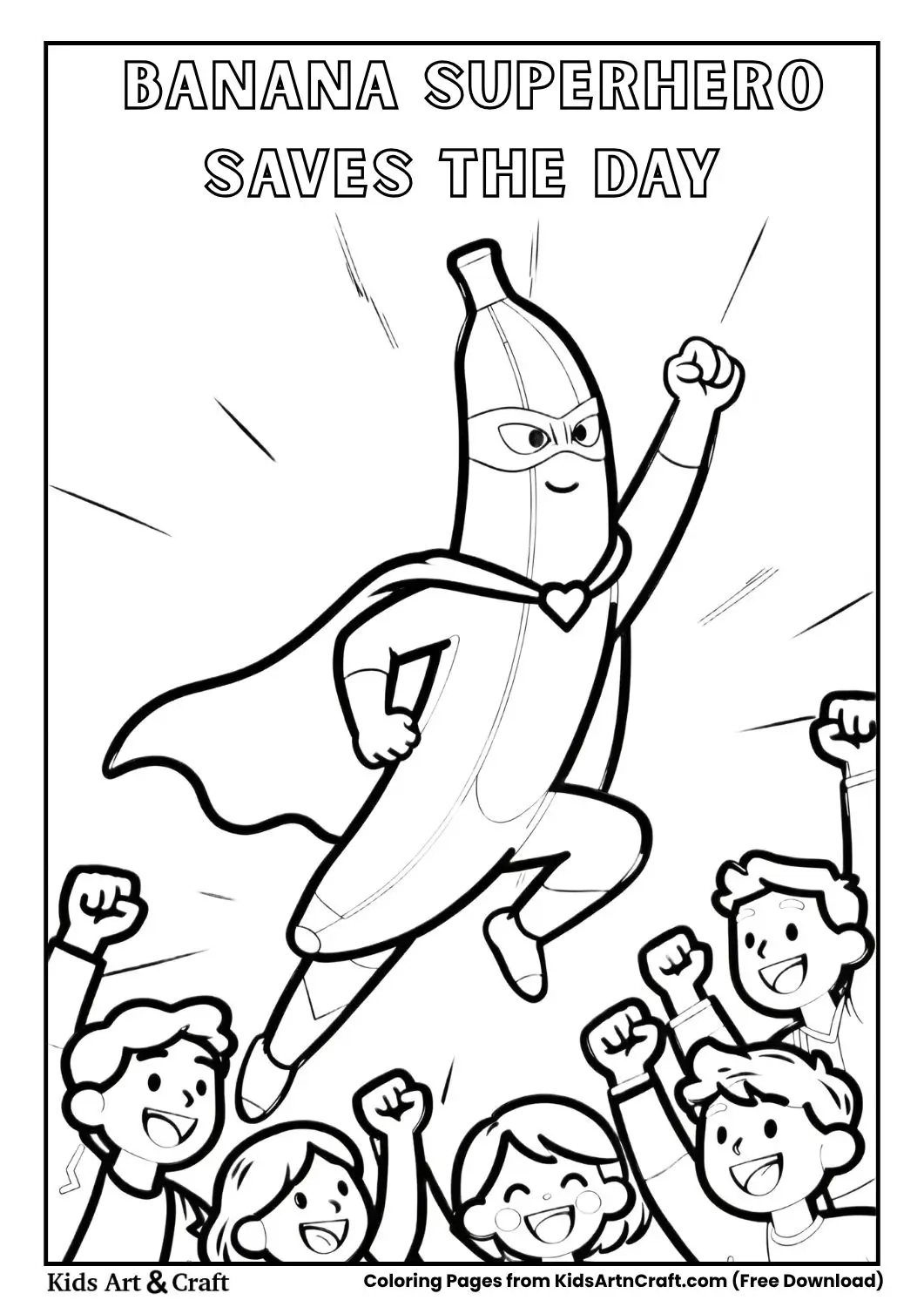 Banana superhero saving humans coloring page