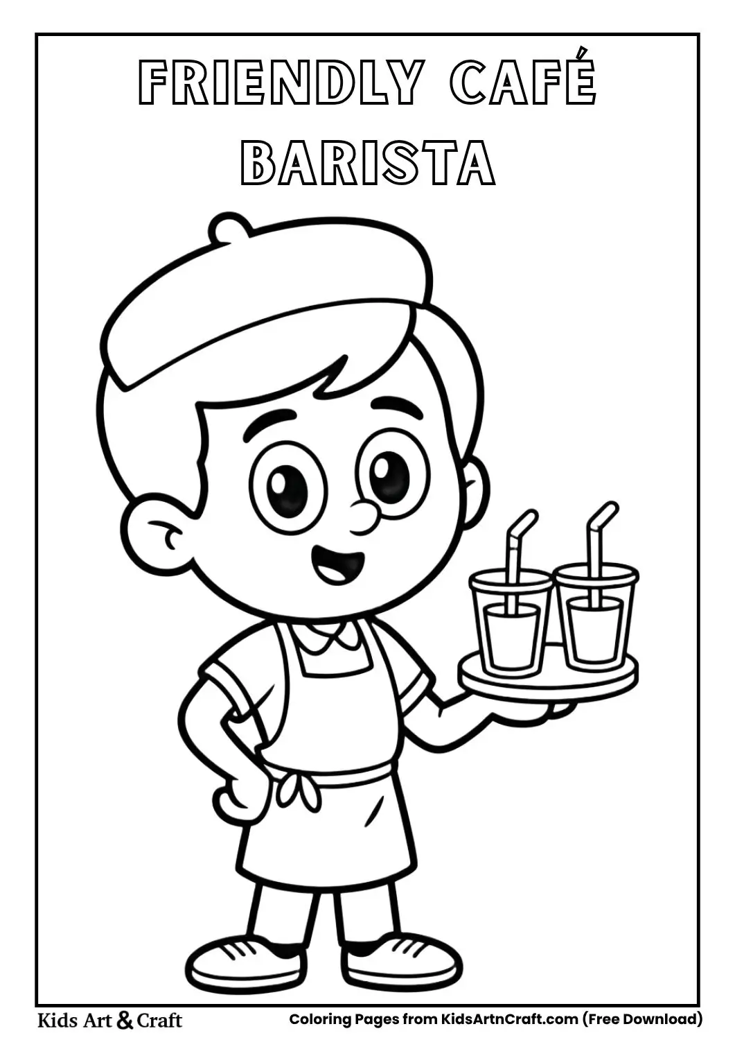 barista serving drinks to children coloring page