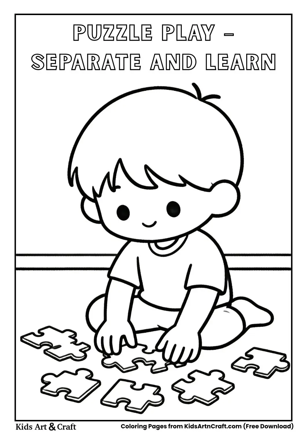 child separating puzzle pieces coloring page