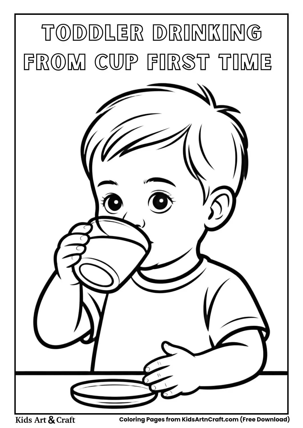 toddler drinking from cup first time coloring page