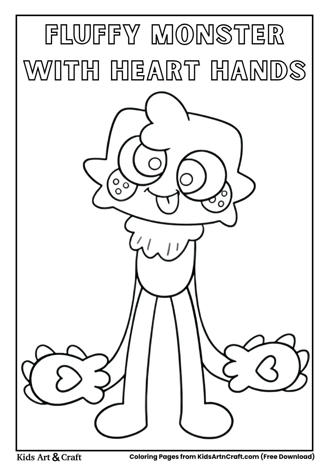 cartoon monster with fluffy neck and heart shapes on hands