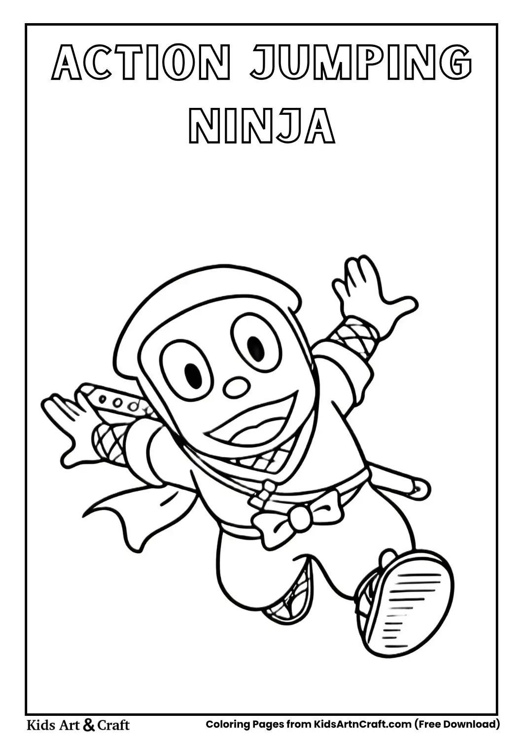 Cartoon ninja jumping mid-air with arms outstretched