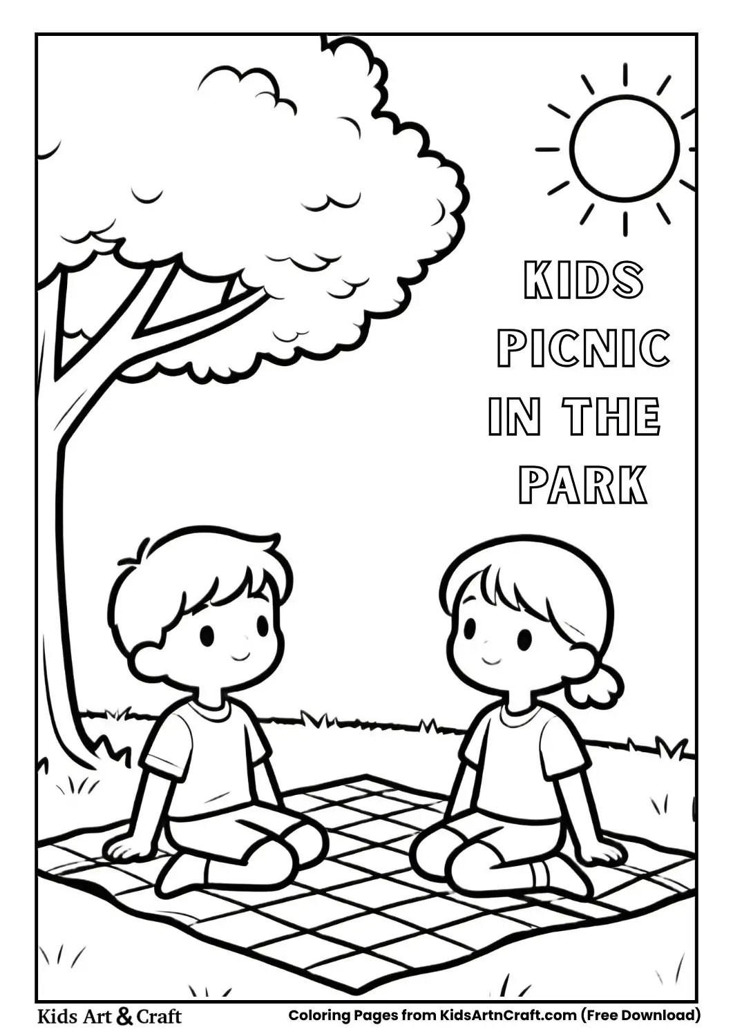kids having picnic coloring page