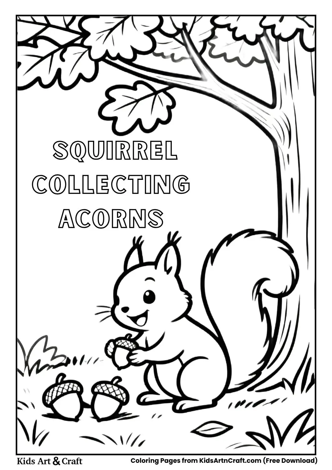 Cute squirrel holding acorns coloring page