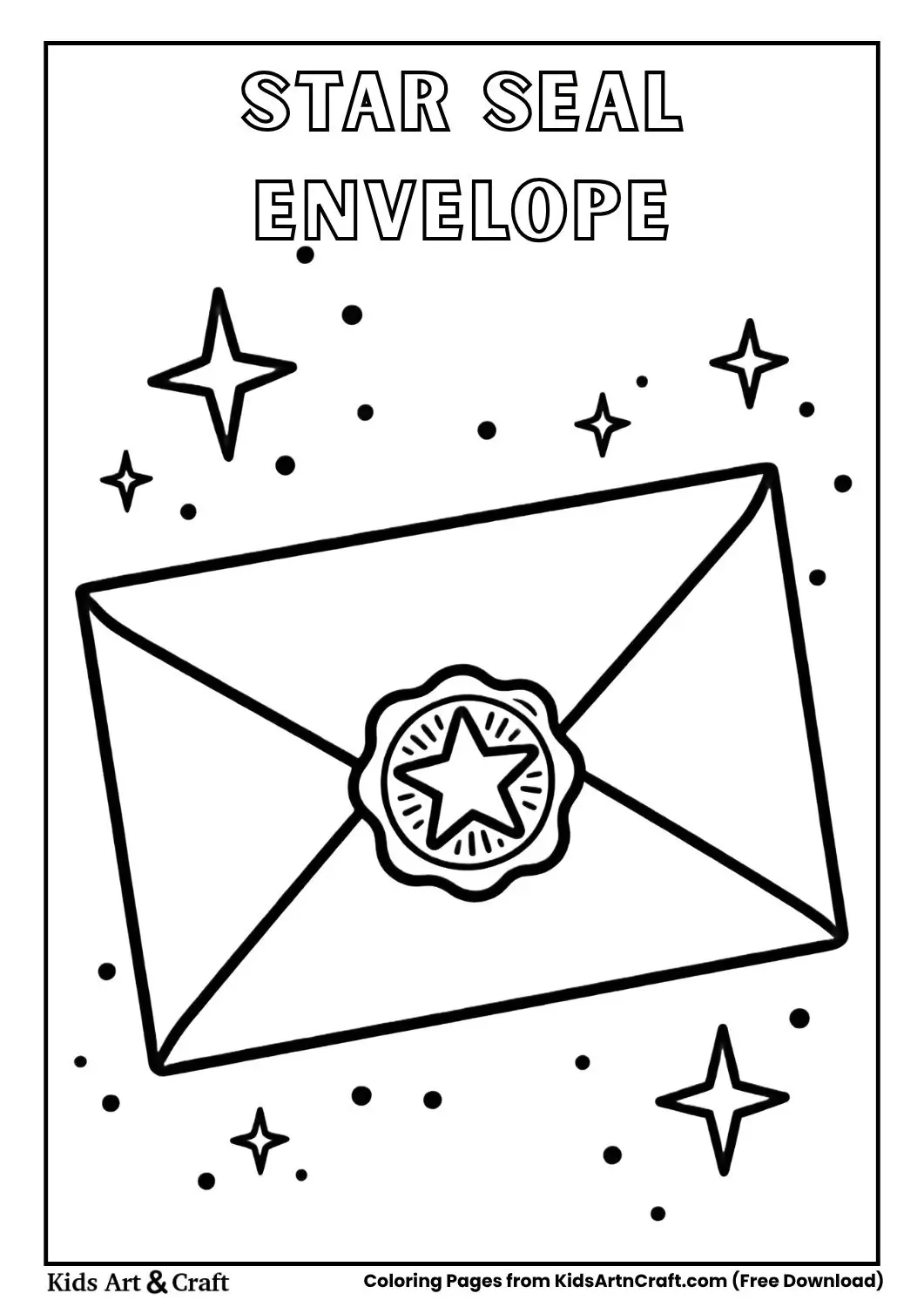 Envelope with star seal and sparkles coloring page