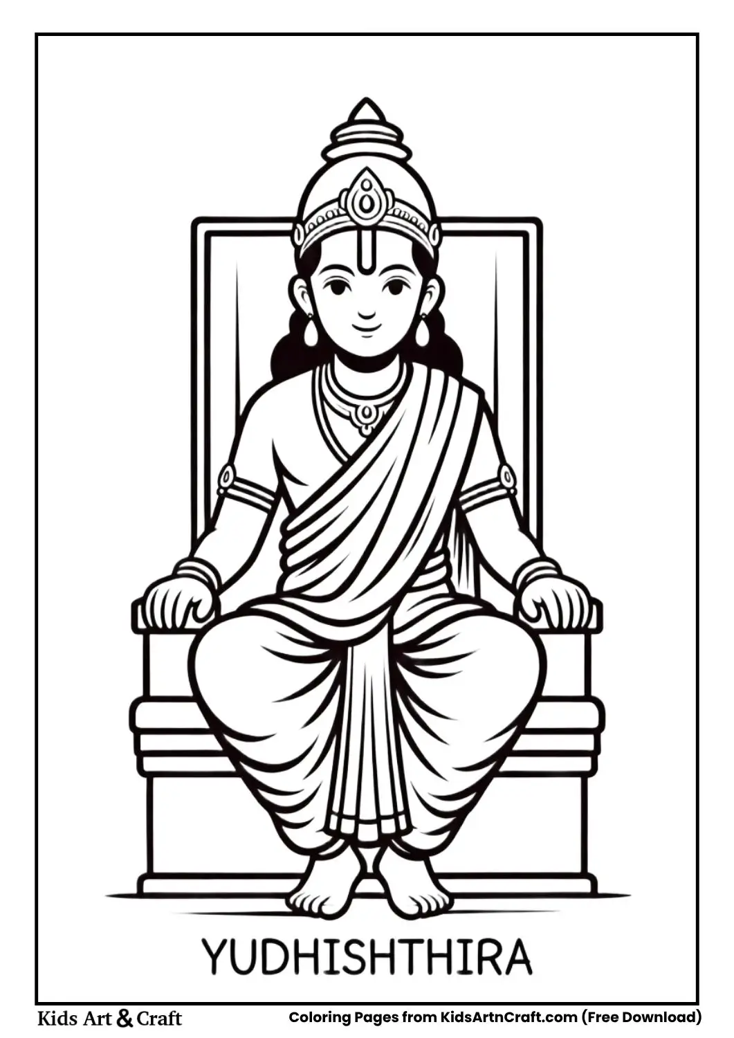 Yudhishthira sitting on throne coloring page