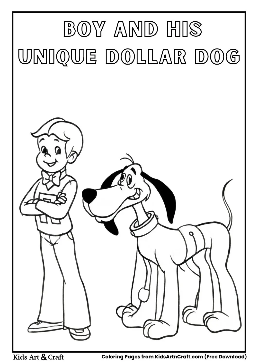 Boy with dog having dollar sign spots