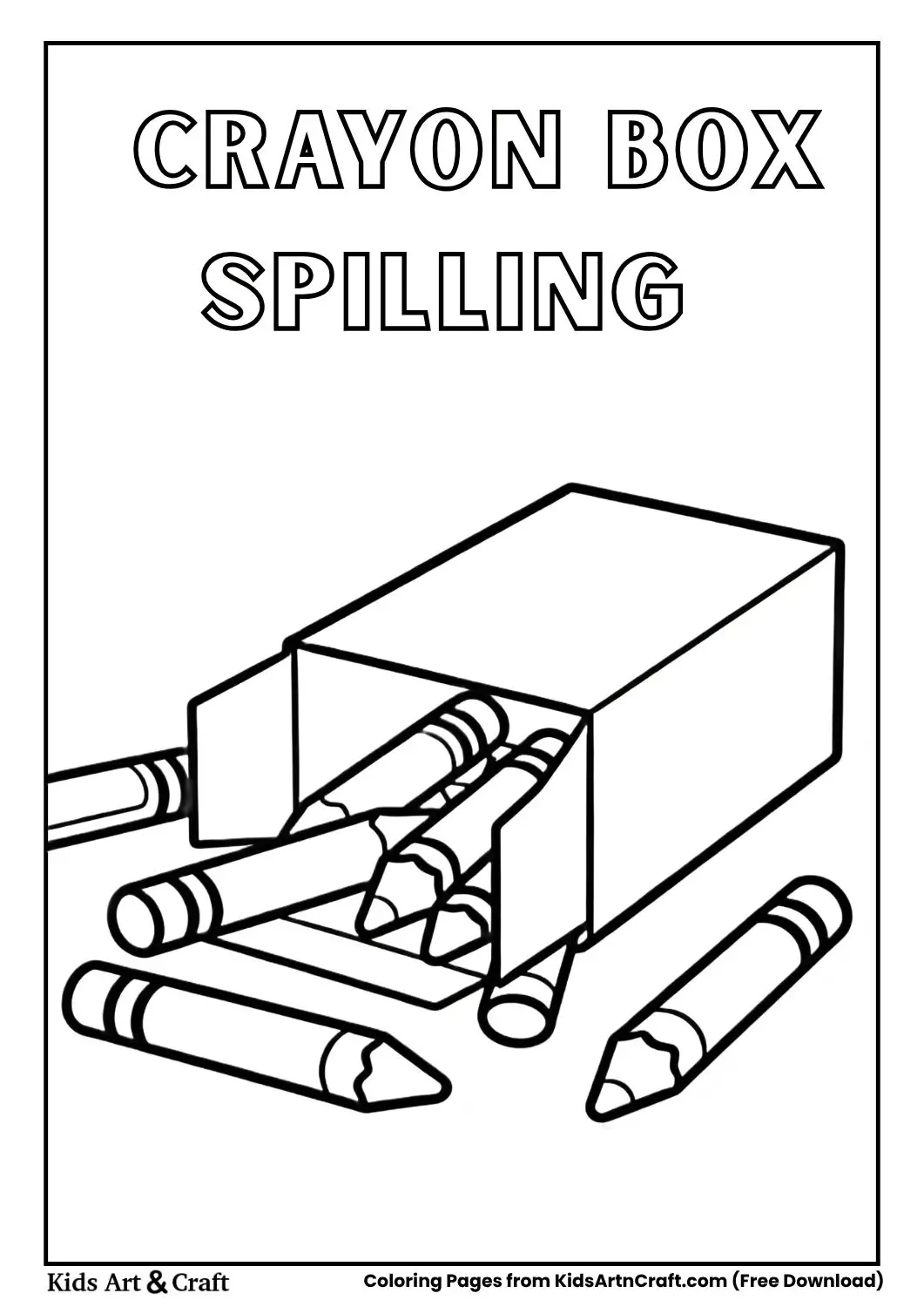 Box of crayons falling over and crayons spilling everywhere coloring page