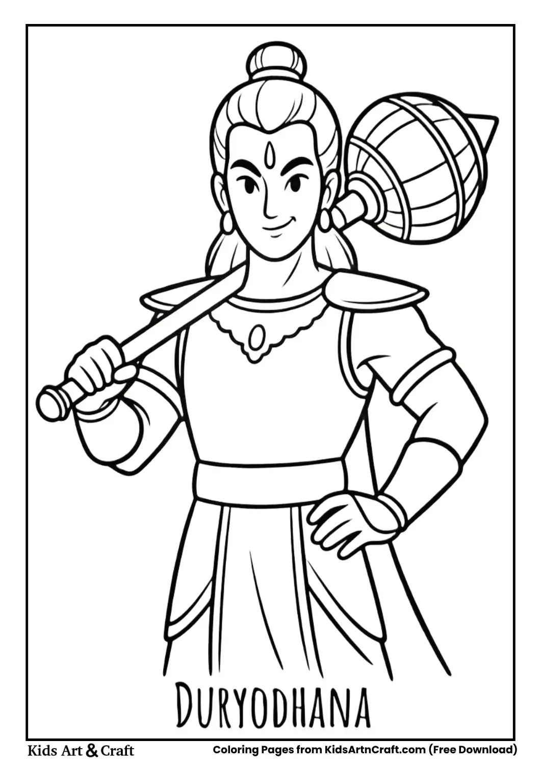 Duryodhana with mace outline coloring page