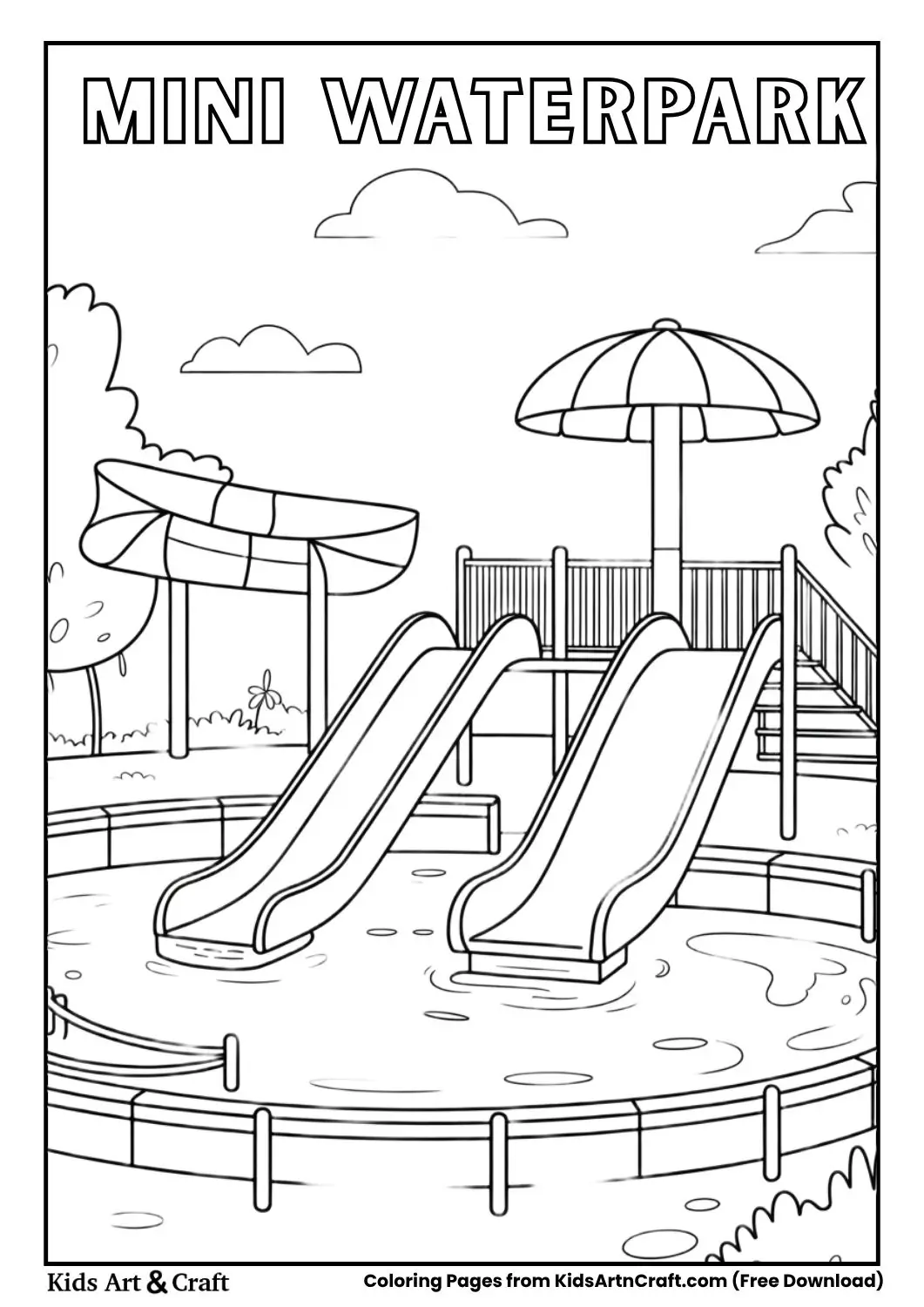 Small waterpark with mini slides and shallow pool