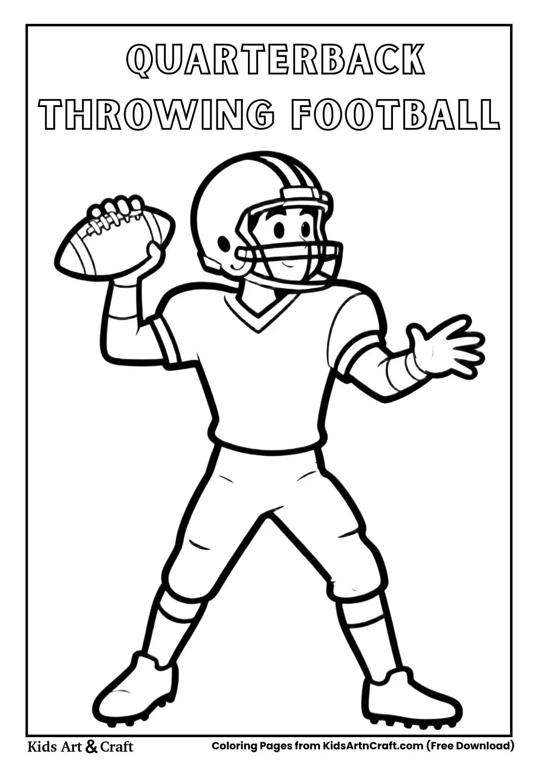 Cartoon quarterback throwing football easy coloring page