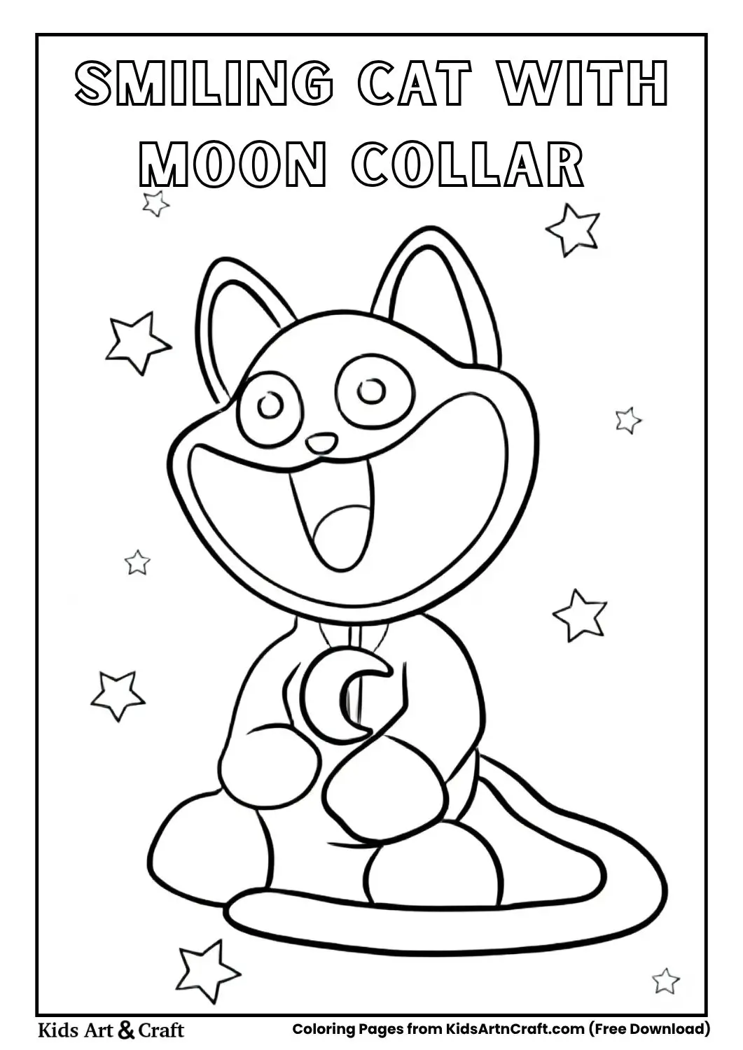 Cartoon cat with moon charm collar and stars coloring page