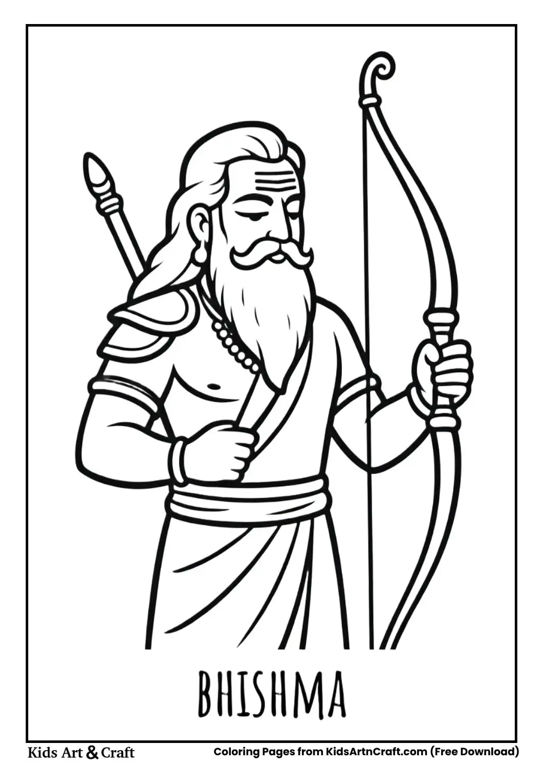 Bhishma with beard and bow coloring page