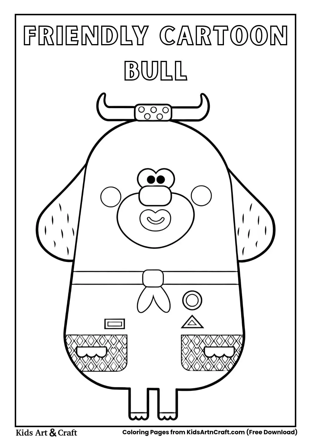 Simple cartoon bull with bandana and belt in line drawing