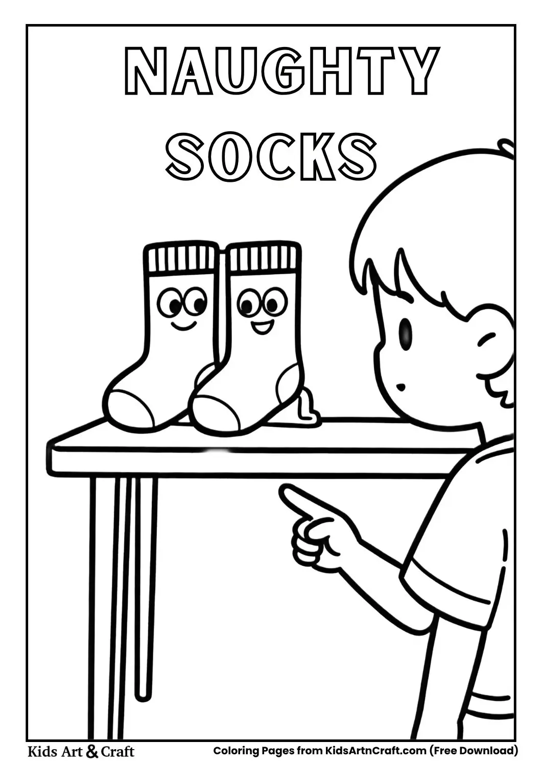Naughty socks hiding from kid cartoon coloring page