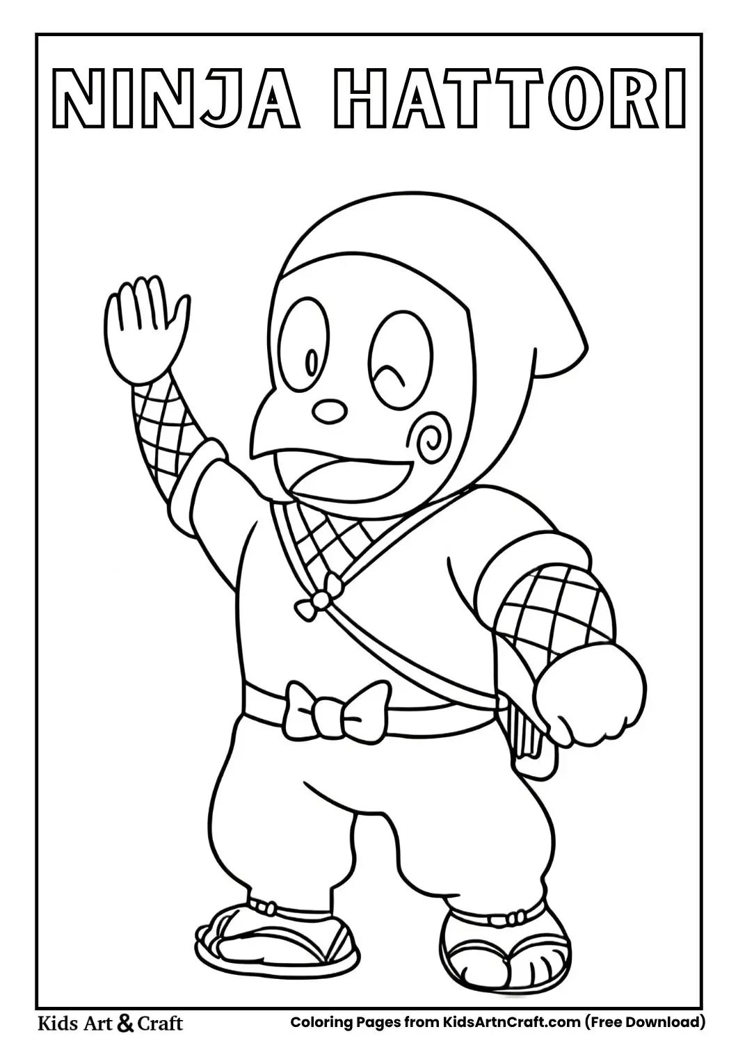 Ninja Hattori waving with a smile