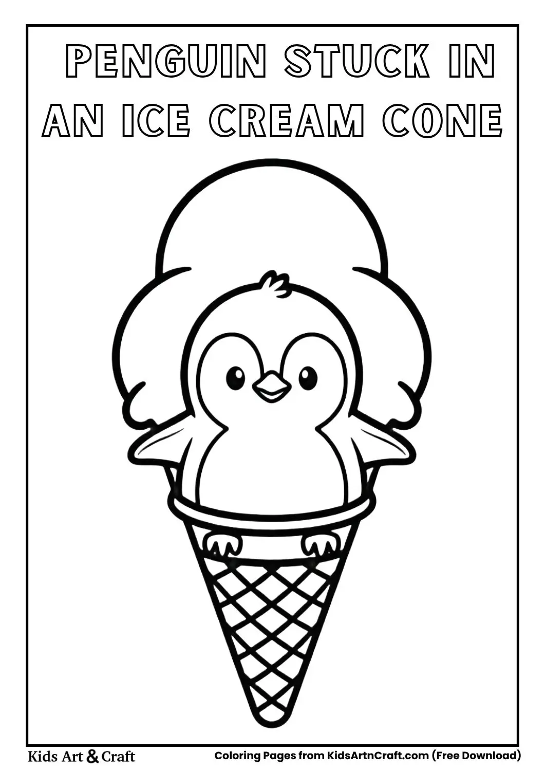 Penguin inside ice cream cone cartoon coloring page