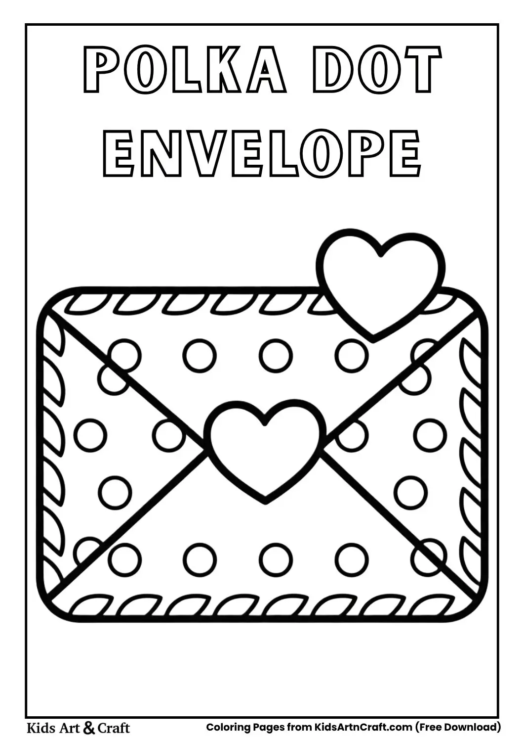 Envelope with polka dots and heart stamp coloring page