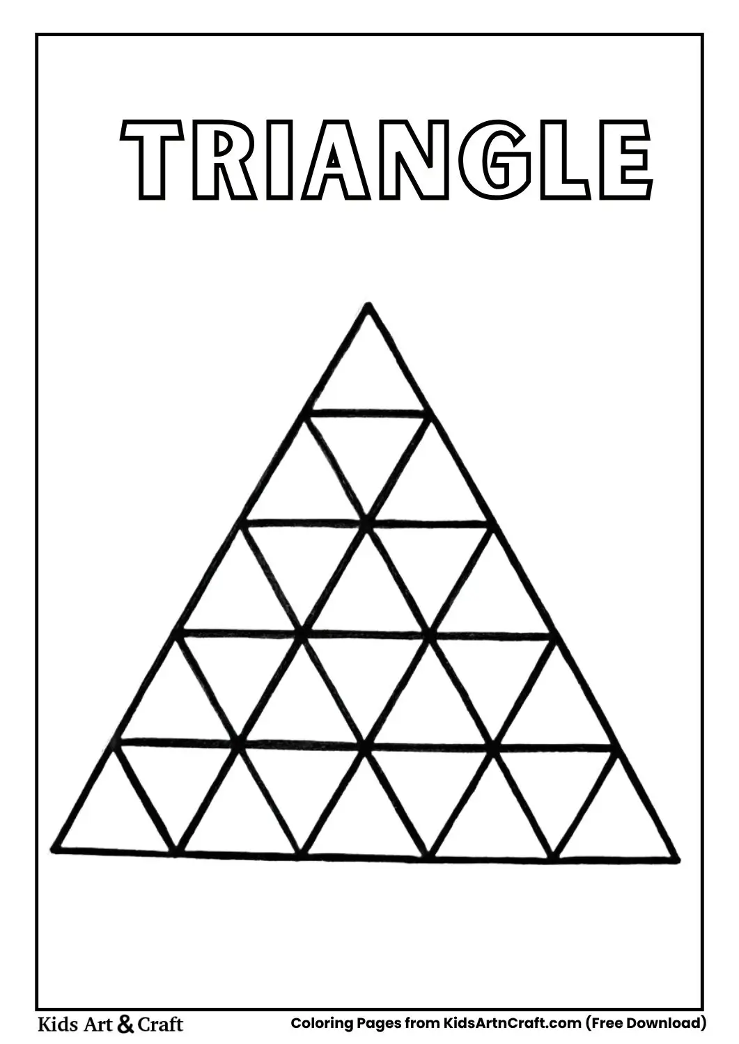 Large triangle made from tiny triangles, black and white coloring page.