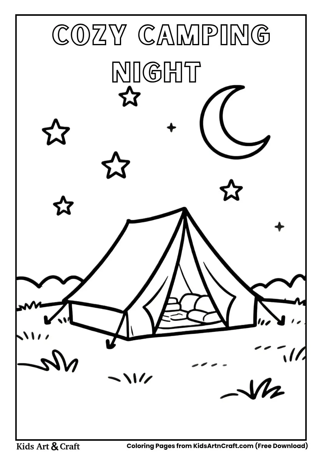 Tent under stars coloring page