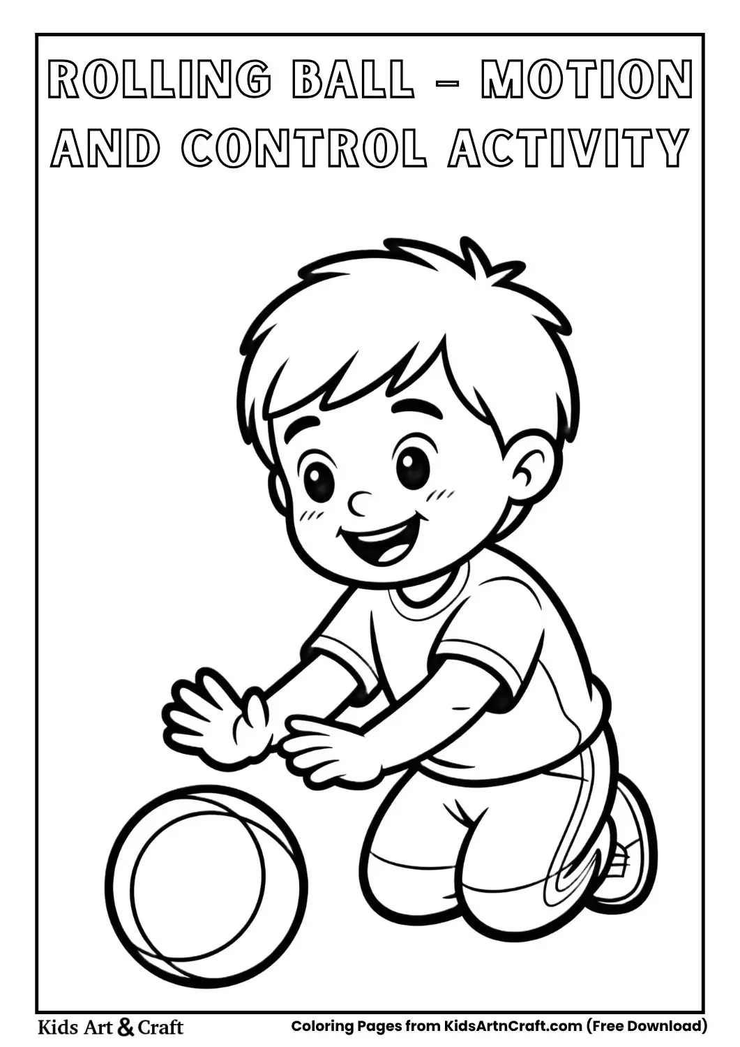 child rolling and stopping ball coloring page