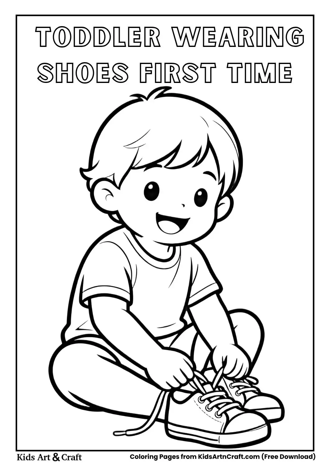 toddler wearing shoes first time coloring page