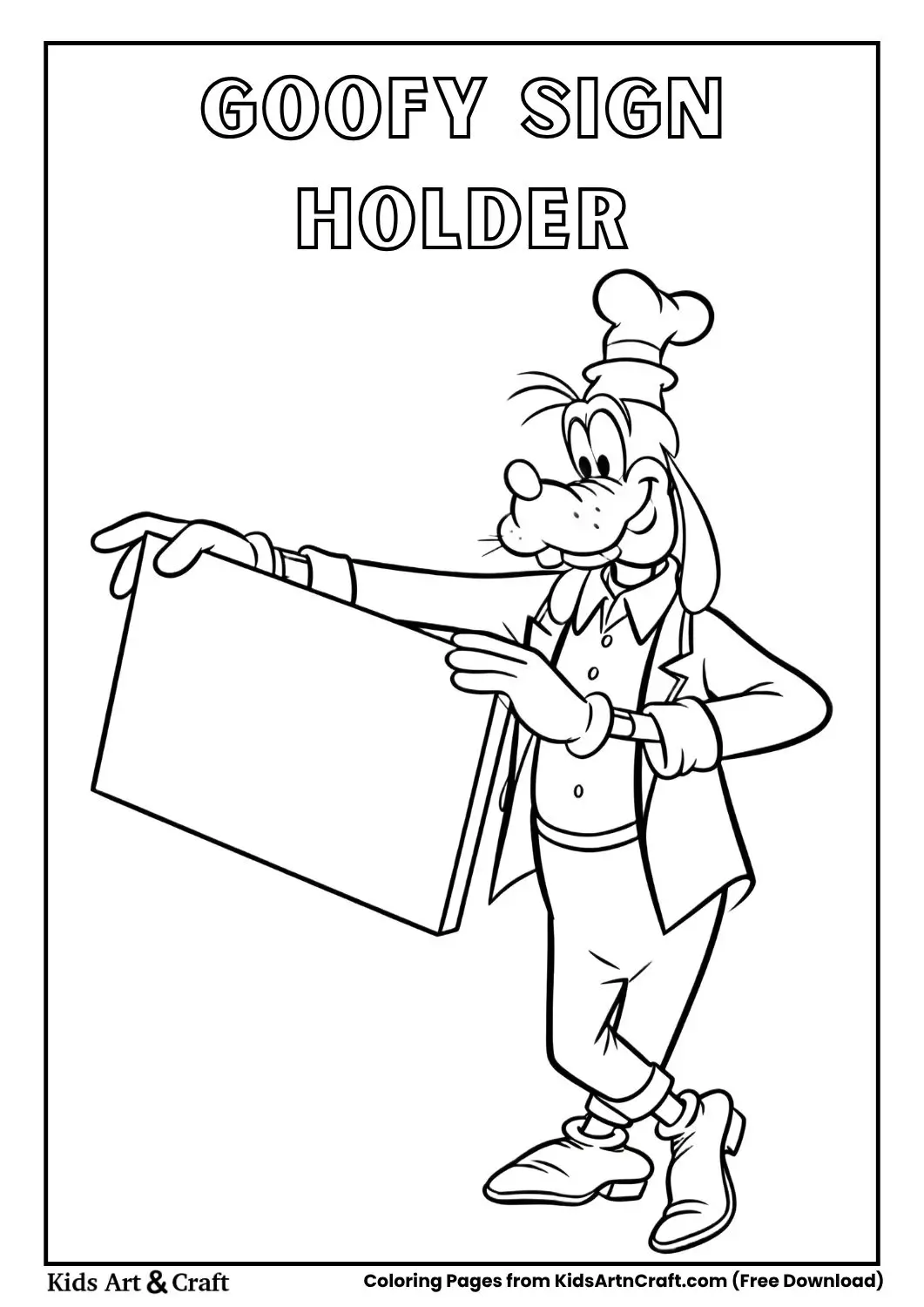Goofy holding a blank sign and smiling