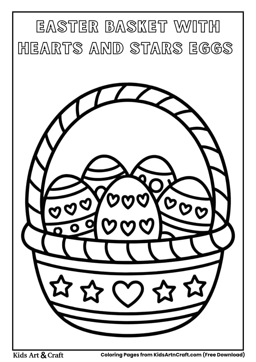 Easter basket with eggs decorated with hearts and stars