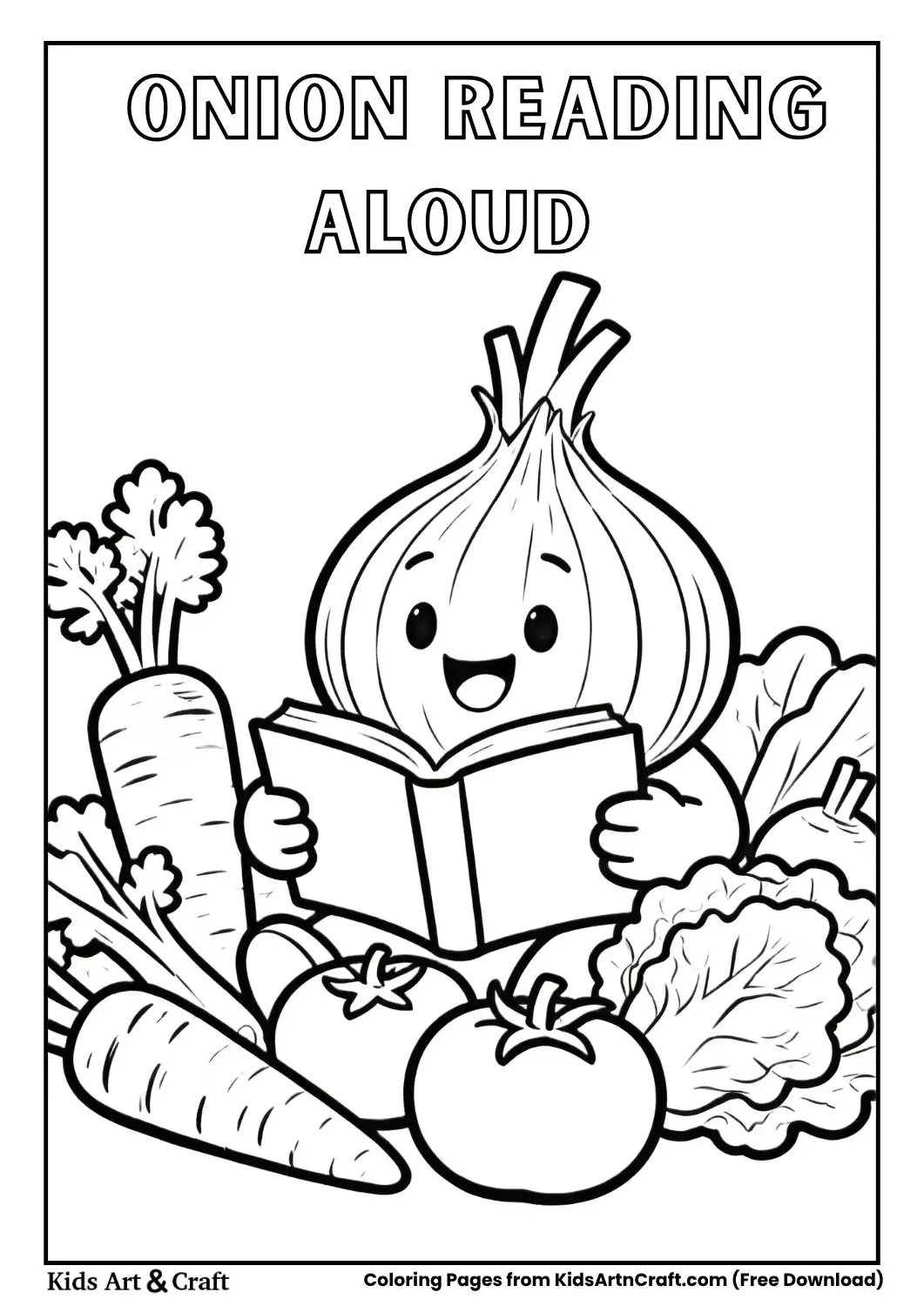 onion reading aloud to vegetables classroom coloring page