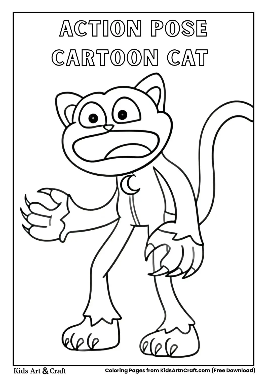 Cartoon cat with claws extended coloring page