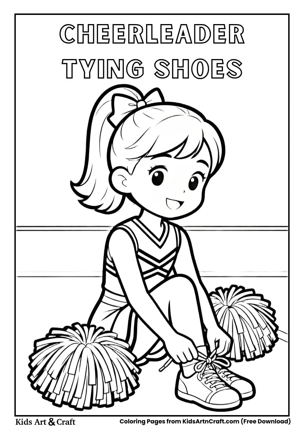 cheerleader sitting tying shoes coloring page