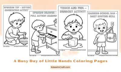 A Busy Day of Little Hands Coloring Pages for Kids