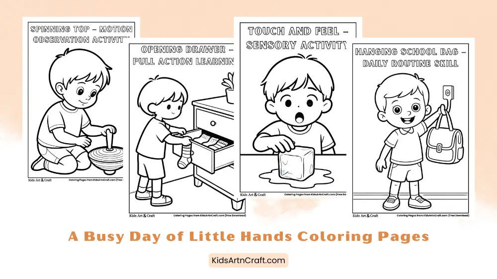 A Busy Day of Little Hands Coloring Pages for Kids