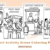 Airport Activity Scene Coloring Pages for Kids