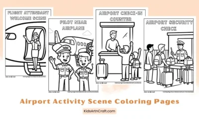Airport Activity Scene Coloring Pages for Kids