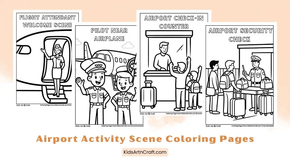 Airport Activity Scene Coloring Pages for Kids