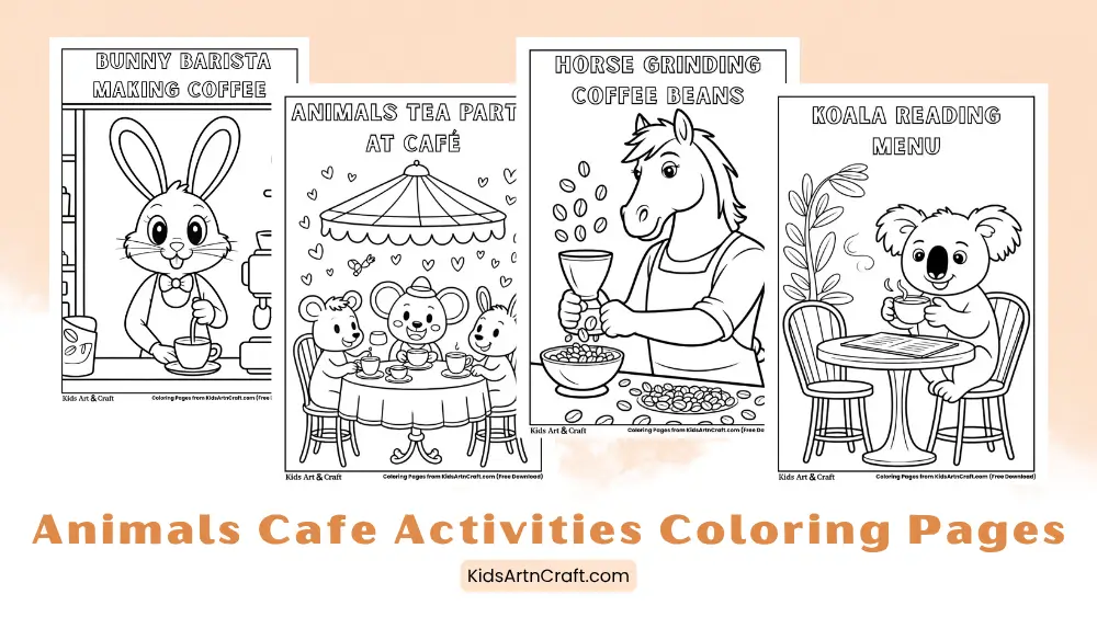 Animals Cafe Activities Coloring Pages for Kids
