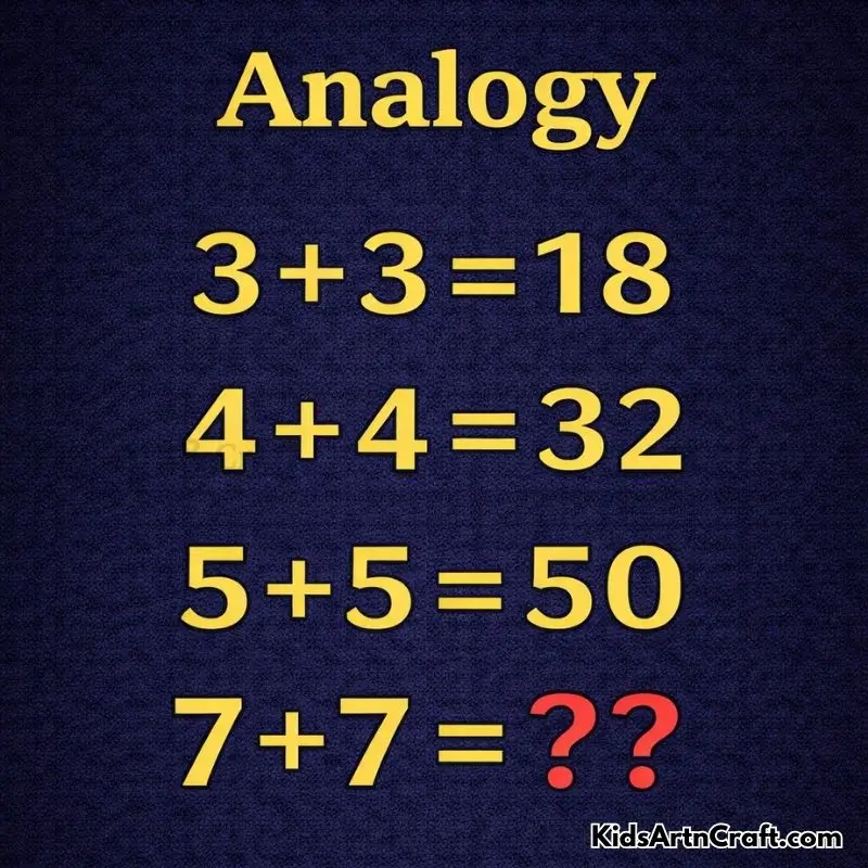 Number analogy puzzle showing pattern addition with increasing multiplication results