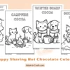 Cat and Puppy Sharing Hot Chocolate Coloring Pages for Kids