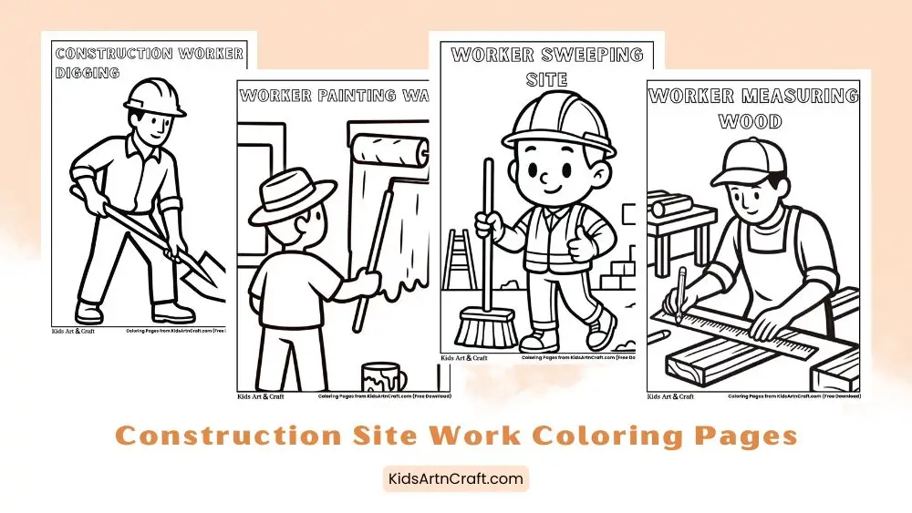 Construction Site Work Coloring Pages for Kids