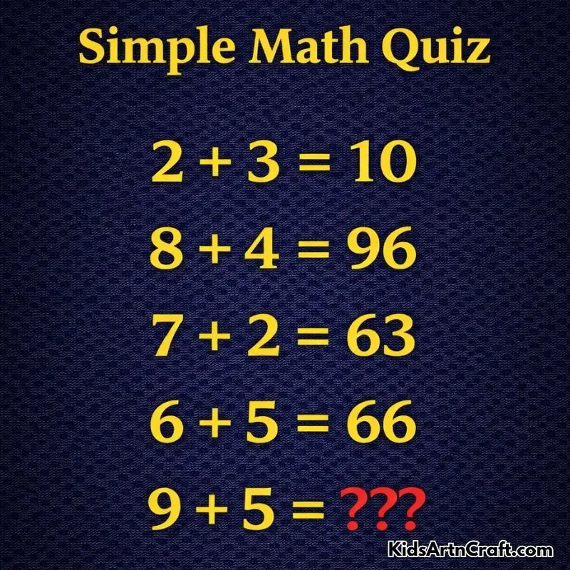 Simple math quiz showing an unusual addition pattern with hidden multiplication logic