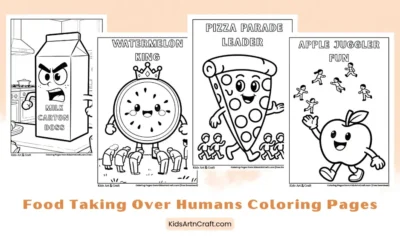 Funny Food Taking Over Humans Coloring Pages for Kids