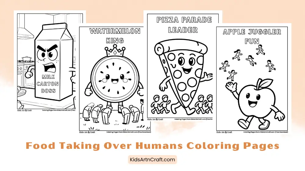 Funny Food Taking Over Humans Coloring Pages for Kids