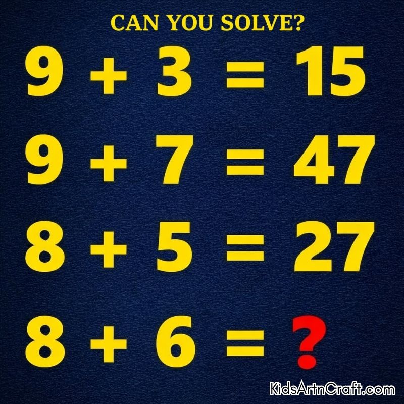 Colorful math puzzle showing unusual addition patterns with a missing answer