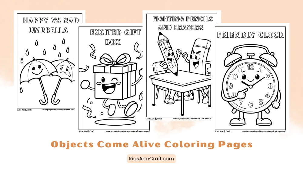 Objects Come Alive Coloring Pages for Kids
