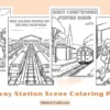 Railway Station Scene Coloring Pages for Kids