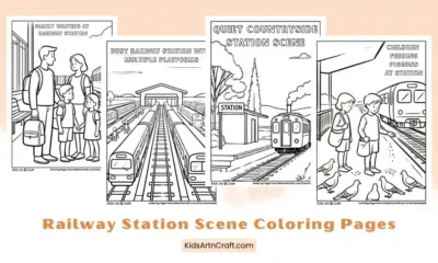 Railway Station Scene Coloring Pages for Kids